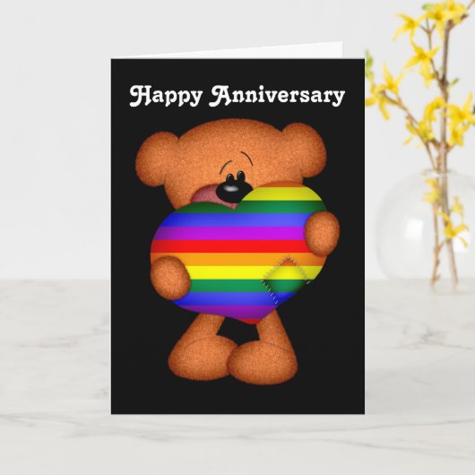 Pride Heart Teddy Bear Happy Jubileum Kaart (Gele Bloem)