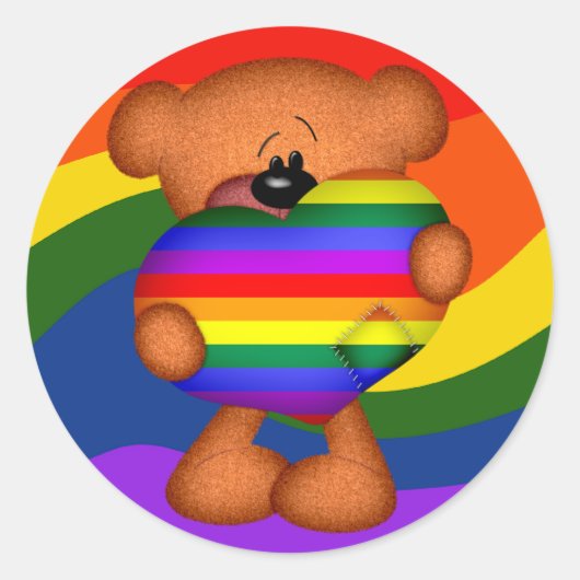 Pride Heart Teddy Bear Ronde Sticker (Voorkant)