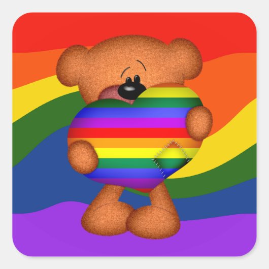 Pride Heart Teddy Bear Vierkante Sticker (Voorkant)
