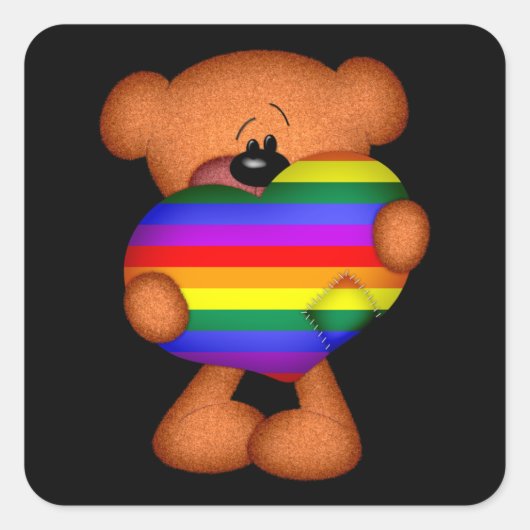 Pride Heart Teddy Bear Vierkante Sticker (Voorkant)
