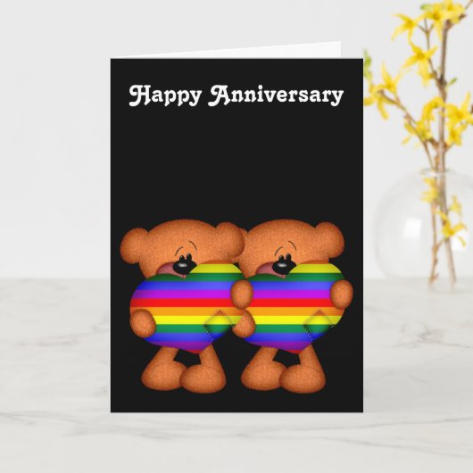 Pride Heart Teddy Bears Happy Jubileum Kaart (Gele Bloem)