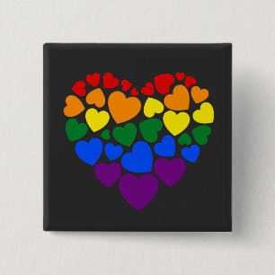Pride- homoregenboogkleurig hart voor liefde vierkante button 5,1 cm