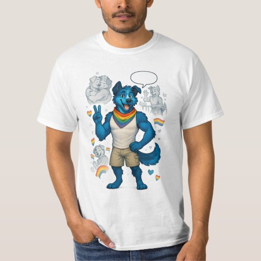 Pride Hund mit Regenbogen Halstuch & Sprechblase T-shirt (Voorkant)