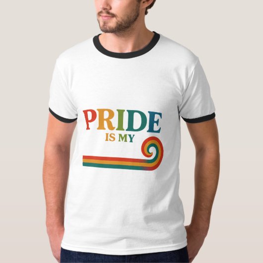 PRIDE in Motion Retro Regenboog T-Shirt (Voorkant)