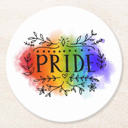 Pride in Waterverf Ronde Kartonnen Onderzetter (Voorkant)