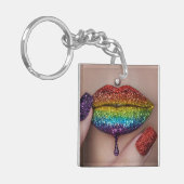 Pride Key Ring - Rainbow Lipstick Lesbian Sleutelhanger (Voorkant Links)