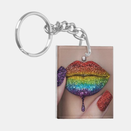 Pride Key Ring - Rainbow Lipstick Lesbian Sleutelhanger (Voorkant Links)