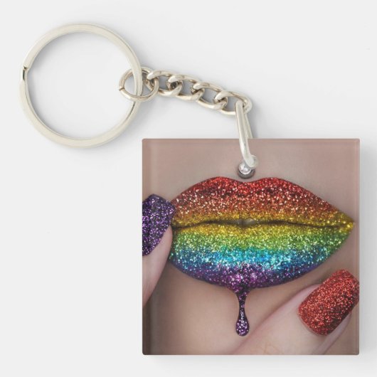 Pride Key Ring - Rainbow Lipstick Lesbian Sleutelhanger (Voorkant)