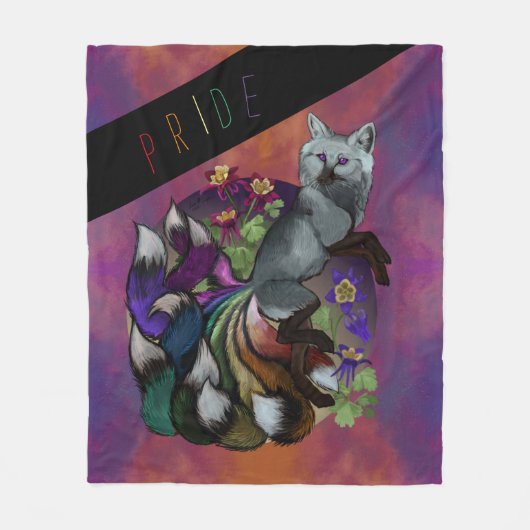 Pride Kitsune en Columbine Flowers Fleece Deken (Voorkant)