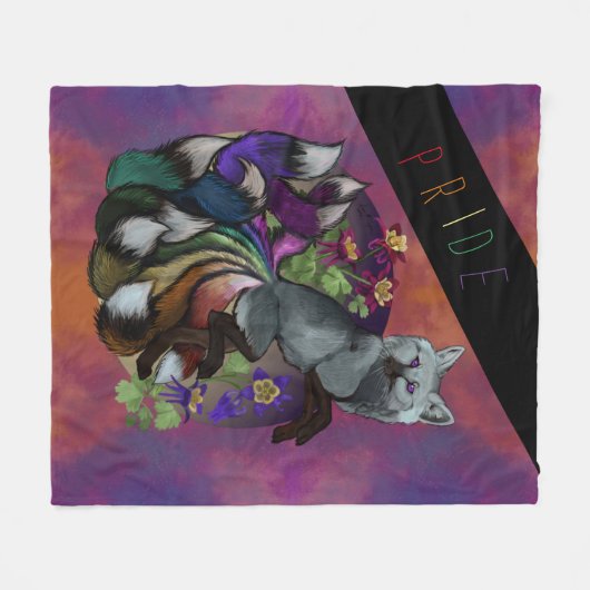 Pride Kitsune en Columbine Flowers Fleece Deken (Voorkant (Horizontaal))