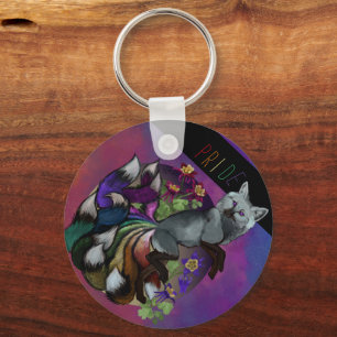 Pride Kitsune en Columbine Flowers Sleutelhanger