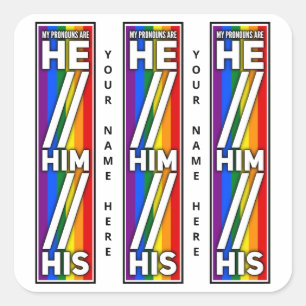 Pride Kleuren Mijn voornaamwoorden zijn Hij Zijn V Vierkante Sticker