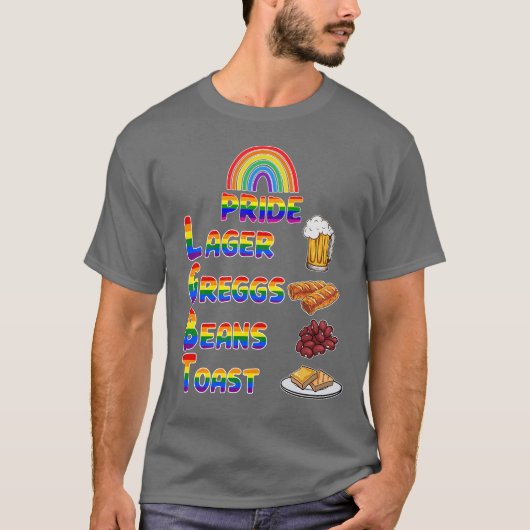 Pride Lager Greggs Beans Toast Rainbow-kleur T-shirt (Voorkant)