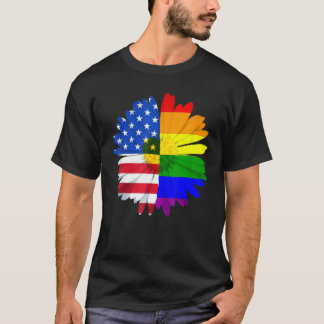 Pride LGBT Daisy Heart Rainbow Amerikaanse vlag bl T-shirt