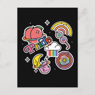 Pride+LGBTQ. Liefde trots. Rainbooghart met bloem Briefkaart