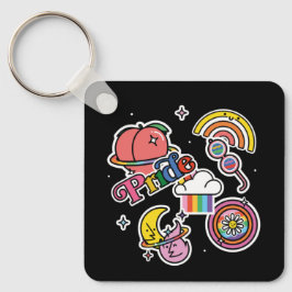 Pride+LGBTQ. Liefde trots. Rainbooghart met bloem Sleutelhanger