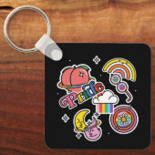 Pride+LGBTQ. Liefde trots. Rainbooghart met bloem Sleutelhanger (Voorkant)