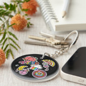 Pride+LGBTQ. Liefde trots. Rainbooghart met bloem Sleutelhanger (Voorkant Rechts)