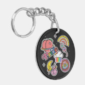 Pride+LGBTQ. Liefde trots. Rainbooghart met bloem Sleutelhanger (Voorkant Links)