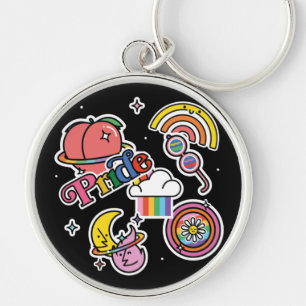 Pride+LGBTQ. Liefde trots. Rainbooghart met bloem Sleutelhanger