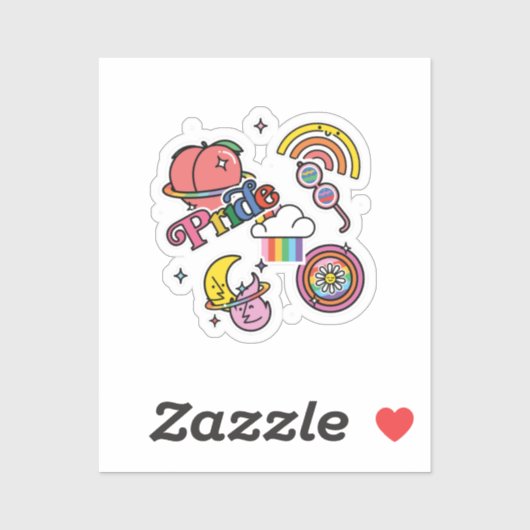 Pride+LGBTQ. Liefde trots. Rainbooghart met bloem Sticker (Vel)