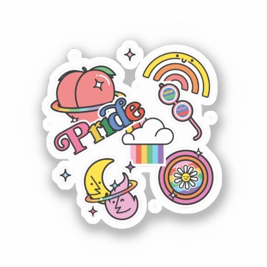 Pride+LGBTQ. Liefde trots. Rainbooghart met bloem Sticker (Voorkant)