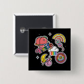 Pride+LGBTQ. Liefde trots. Rainbooghart met bloem Vierkante Button 5,1 Cm (Voorkant /achterkant)