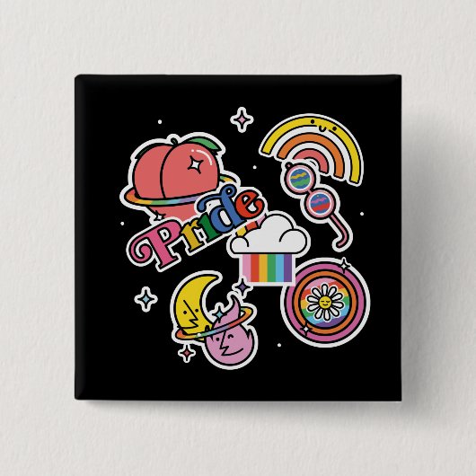 Pride+LGBTQ. Liefde trots. Rainbooghart met bloem Vierkante Button 5,1 Cm (Voorkant)