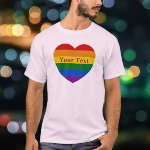 Pride LGBTQ Rainbow Heart Flag Custom Text Unisex T-shirt