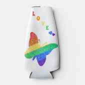 Pride LGBTQA+ regenboog vlinder Flesjeskoeler (Voorkant)