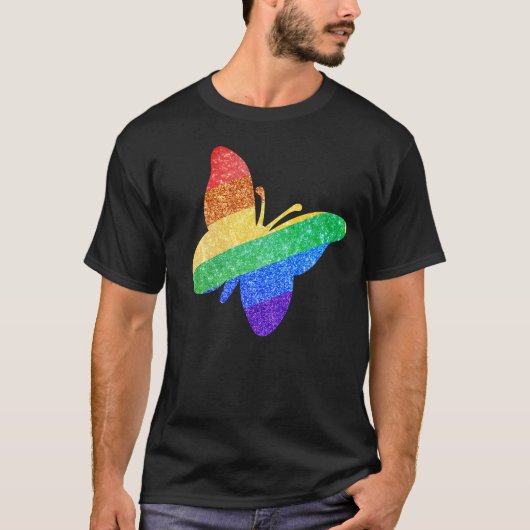 Pride LGBTQA+ regenboogvlinder T-shirt (Voorkant)