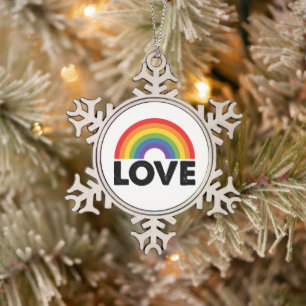Pride Liefde is Liefde Hbt Gelijkheid Regenboog LG Tin Sneeuwvlok Ornament