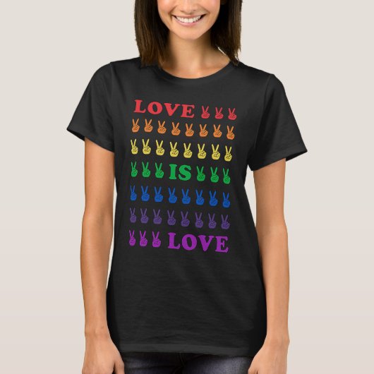 Pride Liefde Is Liefde Multi Gekleurde Vrede Handt T-shirt (Voorkant)