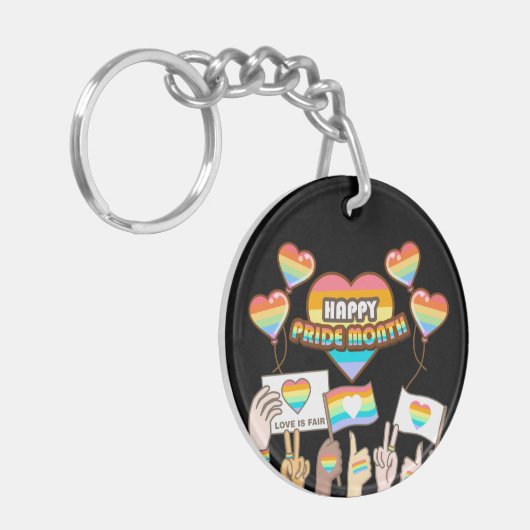Pride liefde. Liefde is eerlijk. Pride maand. Sleutelhanger (Voorkant Links)