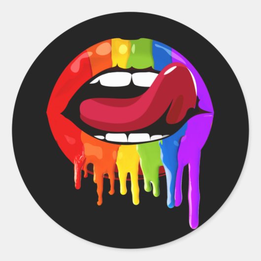 Pride Lips T-shirt Ronde Sticker (Voorkant)