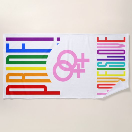 Pride Love is Love Lesbian Couple Sign LGBT Strandlaken (Voorkant)