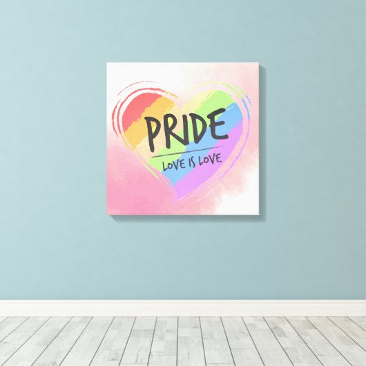 Pride Love is Love Rainbow Heart Canvas Afdruk (Insitu (Houten vloer))