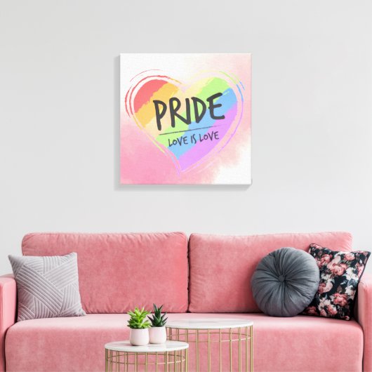 Pride Love is Love Rainbow Heart Canvas Afdruk (Insitu (Woonkamer))