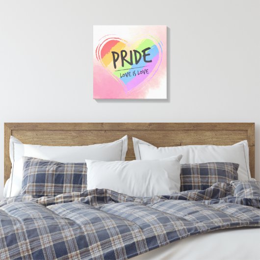 Pride Love is Love Rainbow Heart Canvas Afdruk (Insitu (Slaapkamer))