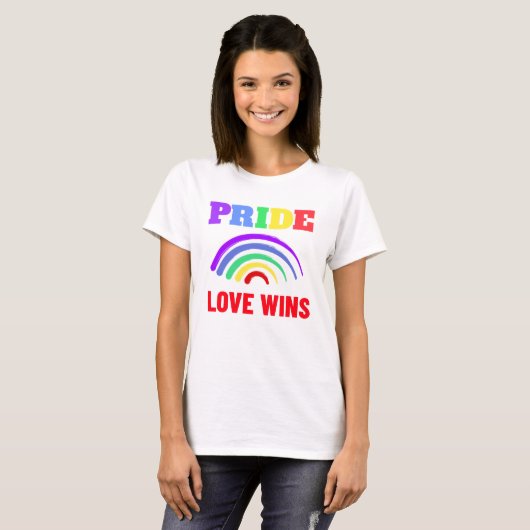 Pride Love Wins LGBT Artsy Rainbow White T-shirt (Voorkant volledig)