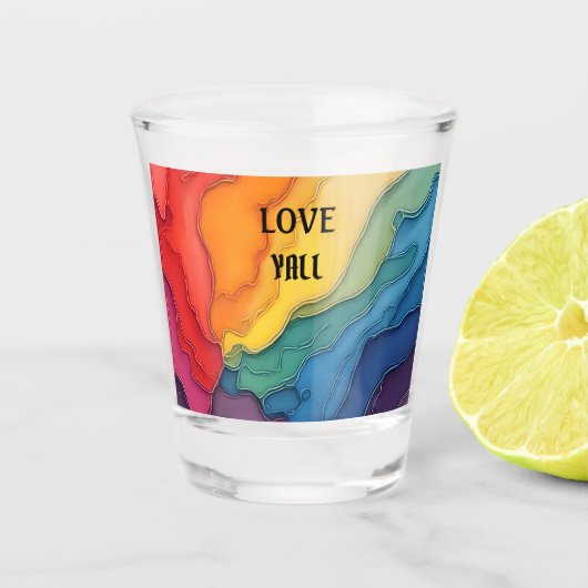 Pride love y'all regenboog ontwerp shot glas (Voorkant)