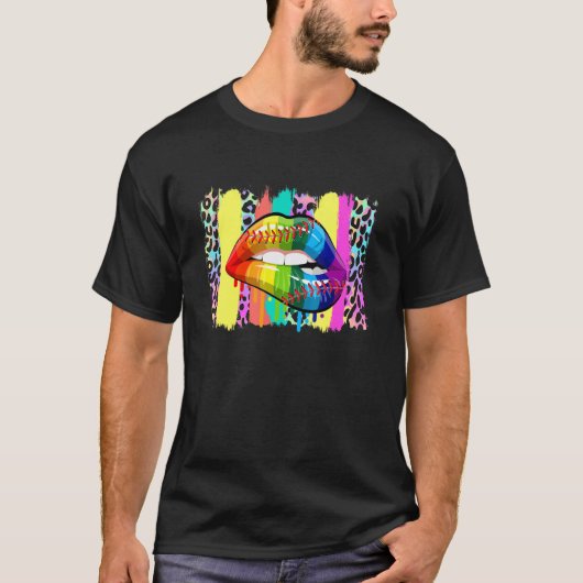 Pride Maand Baseball Rainbow Lips T-shirt (Voorkant)