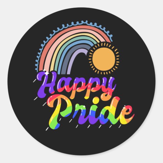 Pride maand LGBT met regenboogHappy Pride Ronde Sticker (Voorkant)