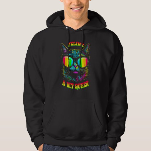 Pride Month Feline Queer Cat Gay LGBTQ Rainbow Fla Hoodie (Voorkant)