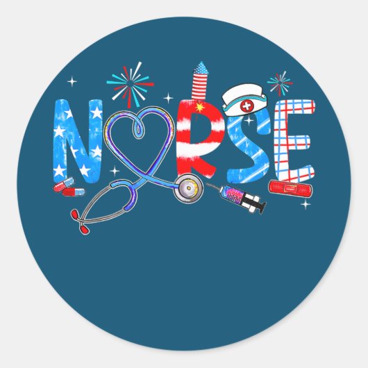 Pride Nurse USA Flag Stethoscope Patriotic Nurse Ronde Sticker (Voorkant)