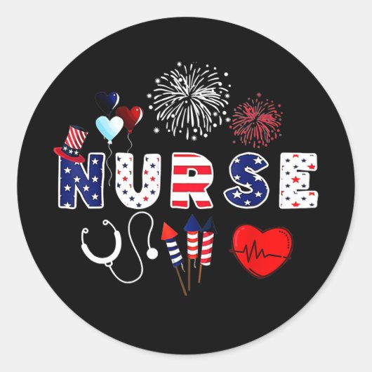 Pride Nurse USA Flag Stethoscope Patriotic Nurse Ronde Sticker (Voorkant)