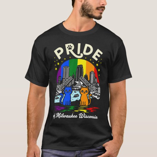 Pride of Milwaukee City Wisconsin Cats Rainbow Fla T-shirt (Voorkant)