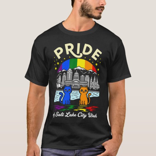 Pride of Salt Lake City Utah Cats Rainbow Flag T-shirt (Voorkant)