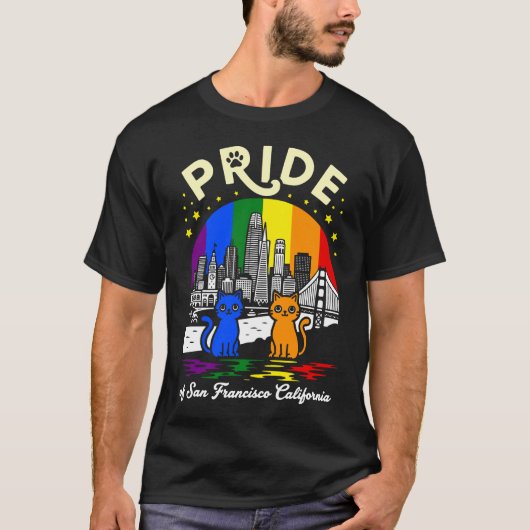 Pride of San Francisco City California Cats Rainbo T-shirt (Voorkant)