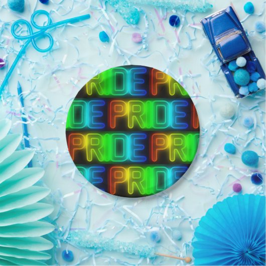 Pride Pattern Neon Rainbow Flag LGBT Typografie Papieren Bordje (Feest)